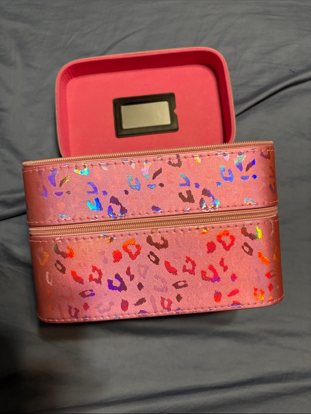 Imoshion Pink Holographic Leopard Makeup Case double size nwt - Picture 6 of 16